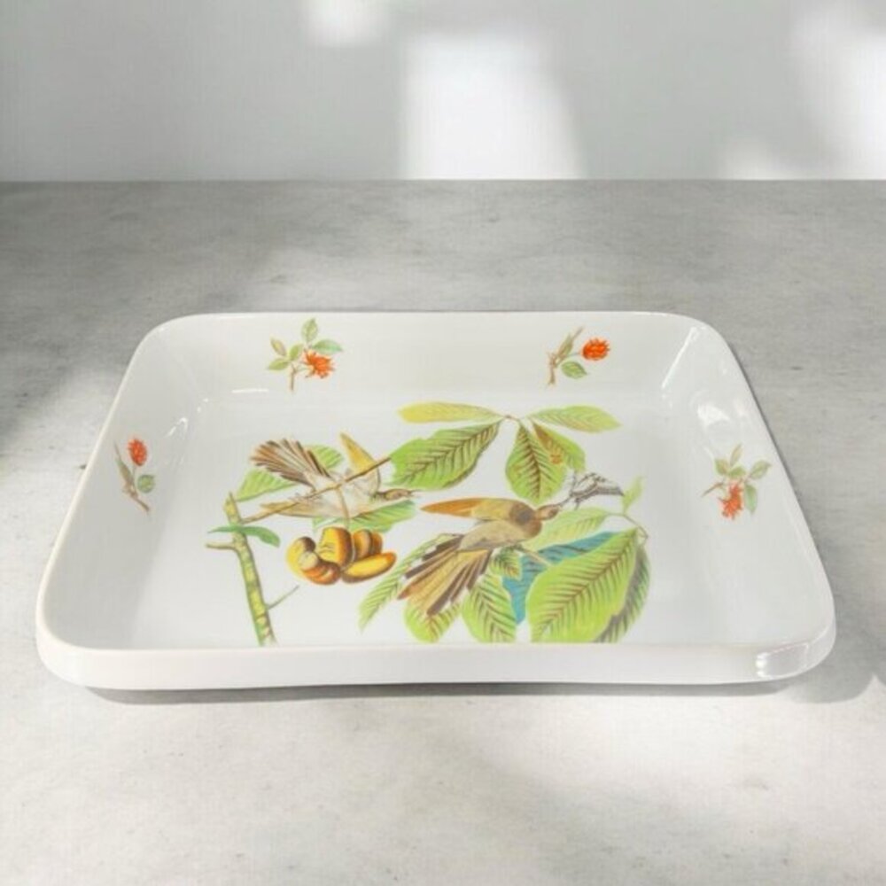 Louis Lourioux Porcelain Bird Pattern Rectangular Baker Dish Le Faune 13inch